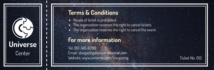 Ticket template: Stargazing Activity Ticket (Created by Visual Paradigm Online's Ticket maker)