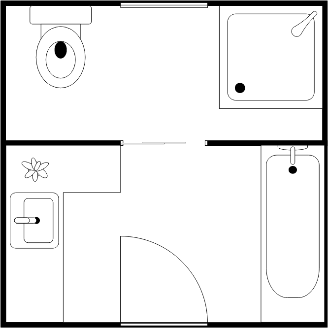 浴室平面图 模板。方形浴室平面图 (由 Visual Paradigm Online 的浴室平面图软件制作)