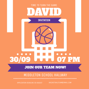 Editable invitations template:Basketball Team Invitation