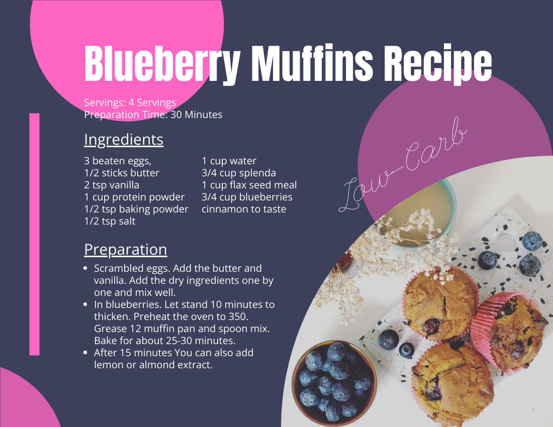 Recipe Card template: Blueberry Muffins Recipe Card (Created by Flipbook's Recipe Card maker)