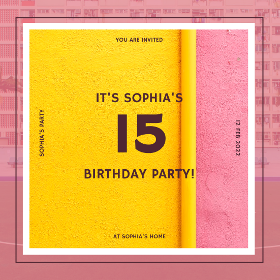 Pink And Yellow Colorful Birthday Party Invitation