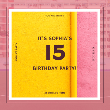 Editable invitations template:Pink And Yellow Colorful Birthday Party Invitation