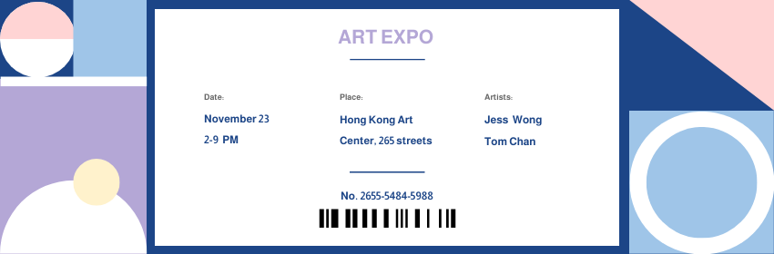 Ticket template: Ticket for Pastel Color Art Expo (Created by Visual Paradigm Online's Ticket maker)