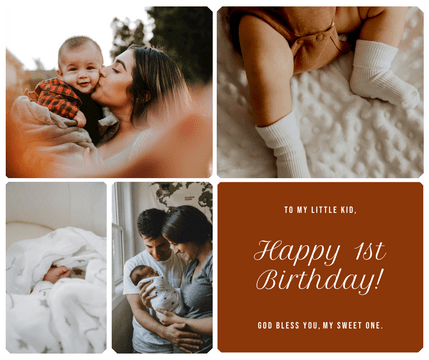 Editable facebookposts template:Family Photo Grid 1st Baby Birthday Facebook Post
