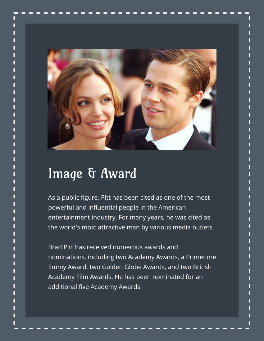Biography template: Brad Pitt Biography (Created by Visual Paradigm Online's Biography maker)