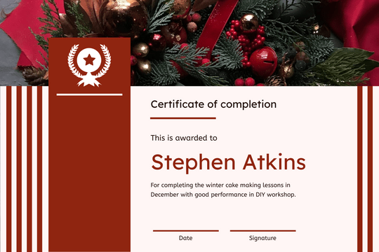 Certificate template: Red Stripes Christmas Decorations Certificate (Created by Visual Paradigm Online's Certificate maker)