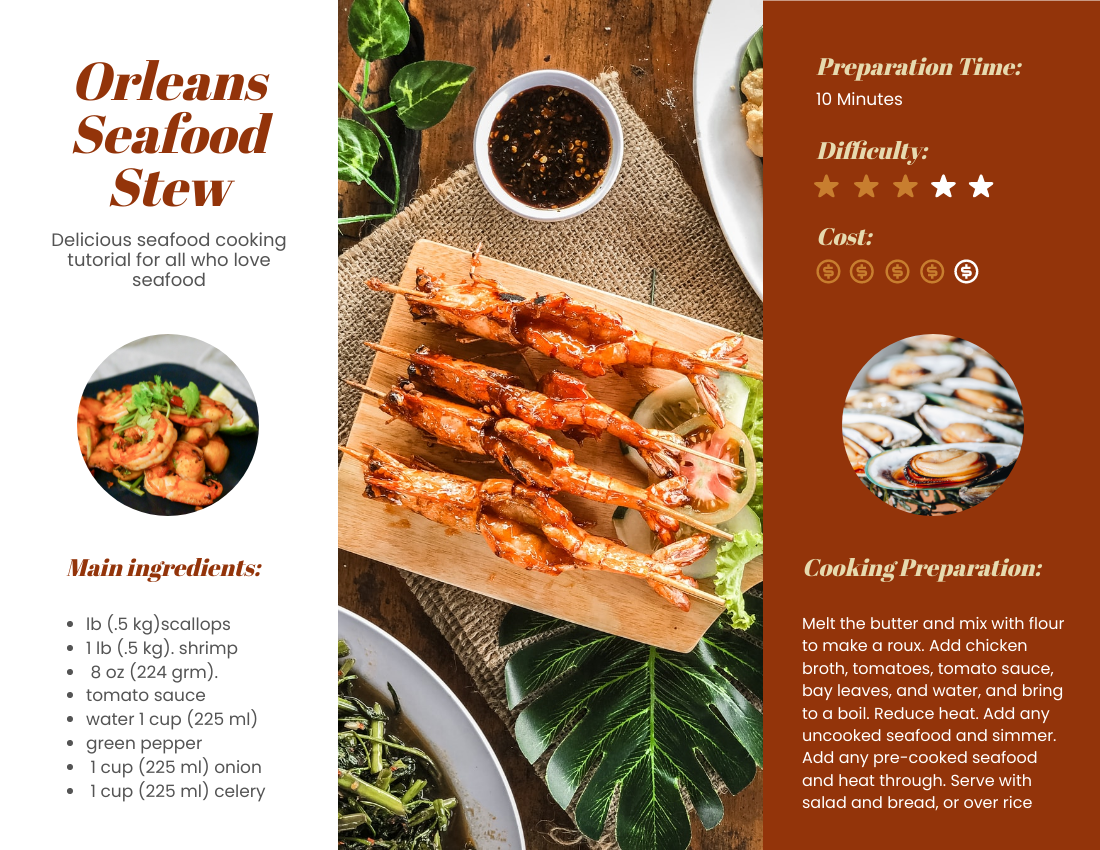 Recipe Card template: Orleans Seafood Stew Recipe Card (Created by Flipbook's Recipe Card maker)