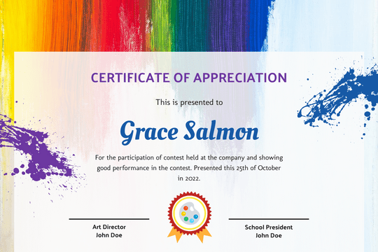 Certificates template: Rainbow Painting Certificate (Created by Visual Paradigm Online's Certificates maker)