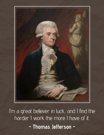 Quotes template: I’m a great believer in luck, and I find the harder I work the more I have of it. - Thomas Jefferson (Created by Visual Paradigm Online's Quotes maker)