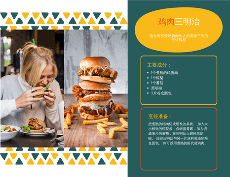 Recipe Cards template: 鸡肉三明治食谱卡 (Created by InfoART's Recipe Cards marker)