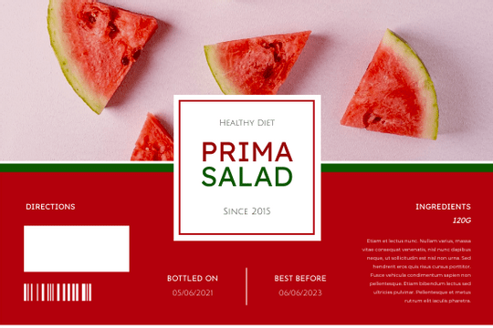 Editable labels template:Watermelon Fruit Salad Package Label