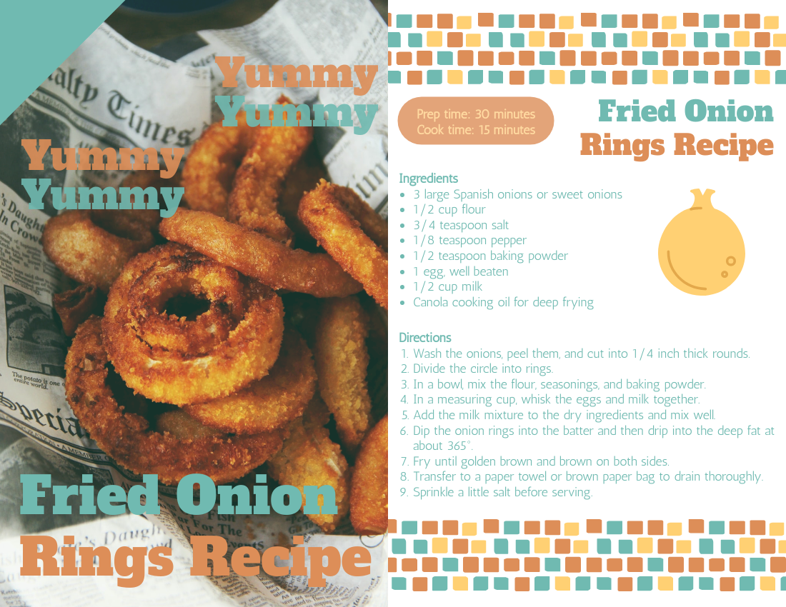 Recipe Card template: Fried Onion Rings Recipe Card (Created by Flipbook's Recipe Card maker)