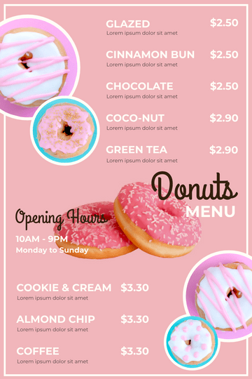 Menu template: Donuts Menu (Created by Visual Paradigm Online's Menu maker)