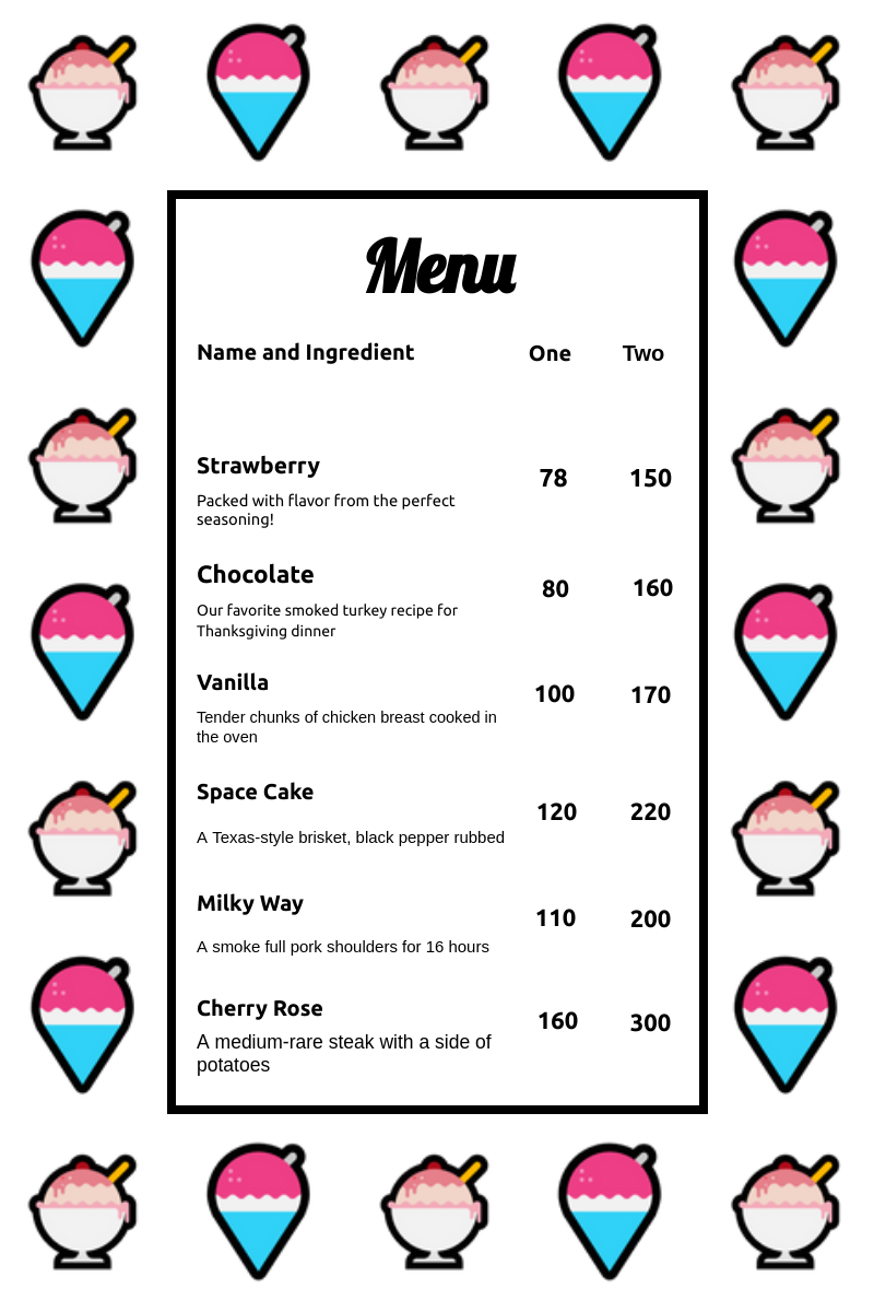 Menu template: Ice-cream Cone Menu (Created by Visual Paradigm Online's Menu maker)