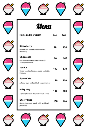 Editable menus template:Ice-cream Cone Menu