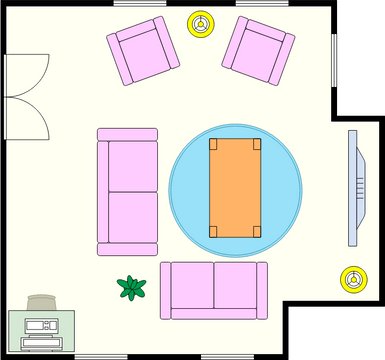 客厅平面图 模板。舒适的客厅 (由 Visual Paradigm Online 的客厅平面图软件制作)