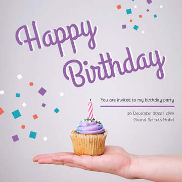 Pastel Purple Happy Birthday Party Invitation