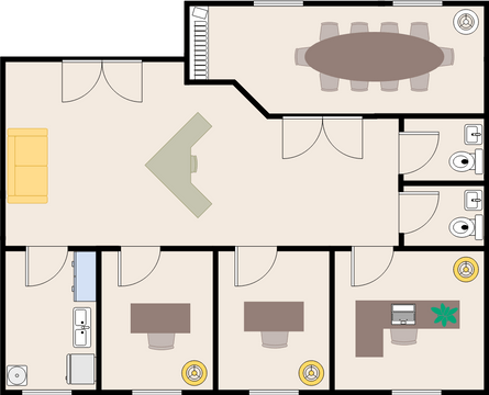 Work Office Floor Plan template: Office Building Layout (Created by InfoART's Work Office Floor Plan marker)