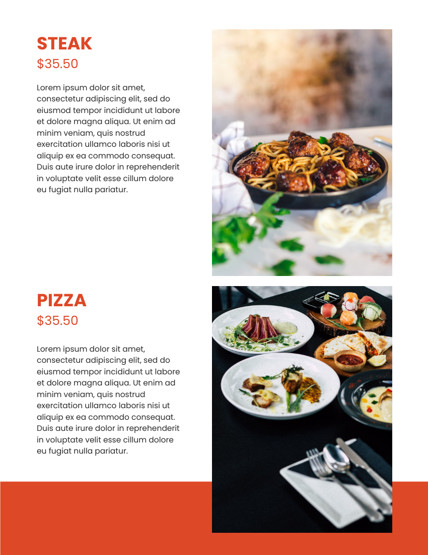 产品目录 模板。Restaurant Food Catalog (由 Visual Paradigm Online 的产品目录软件制作)