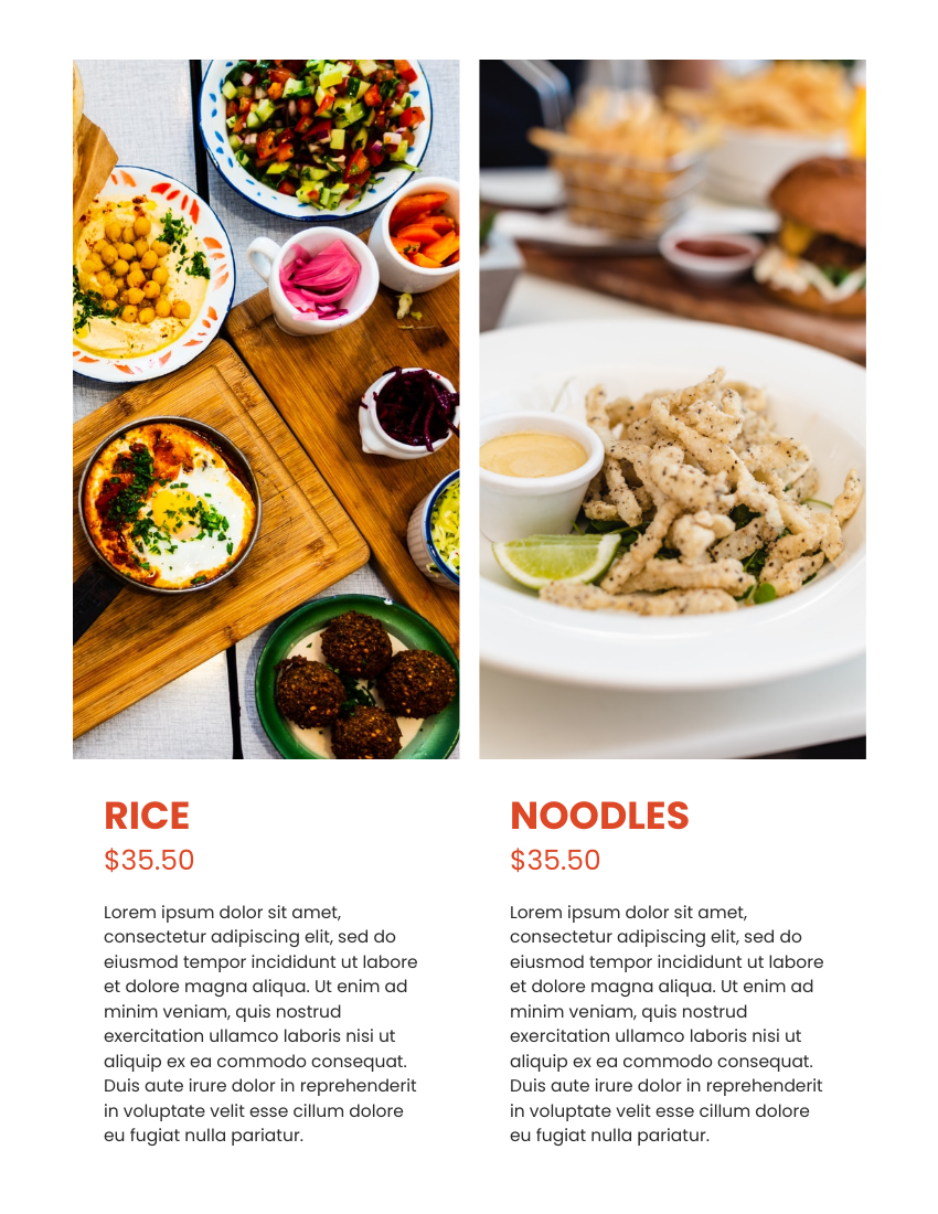 產品目錄 模板。 Restaurant Food Catalog (由 Visual Paradigm Online 的產品目錄軟件製作)