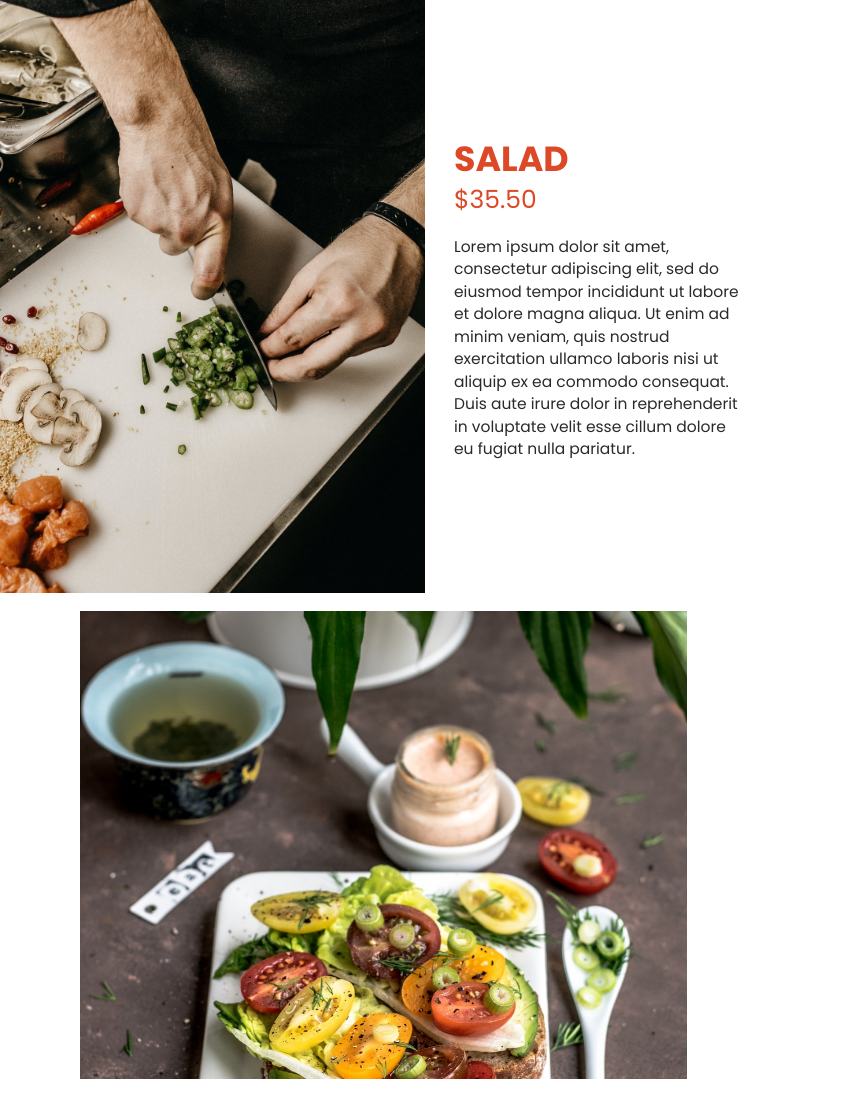 产品目录 模板。Restaurant Food Catalog (由 Visual Paradigm Online 的产品目录软件制作)