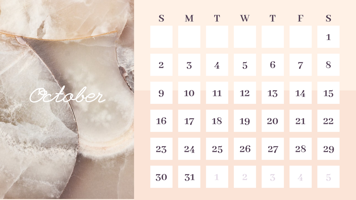 Calendar template: Elegant Marble Calendar (Created by Visual Paradigm Online's Calendar maker)
