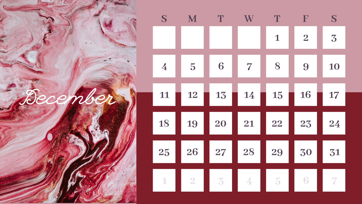Calendar template: Elegant Marble Calendar (Created by Visual Paradigm Online's Calendar maker)