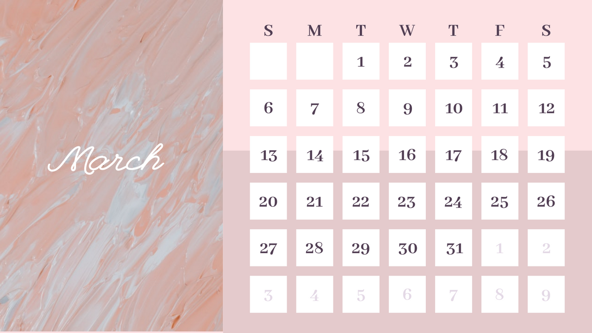 Calendar 模板。 Elegant Marble Calendar (由 Visual Paradigm Online 的Calendar軟件製作)