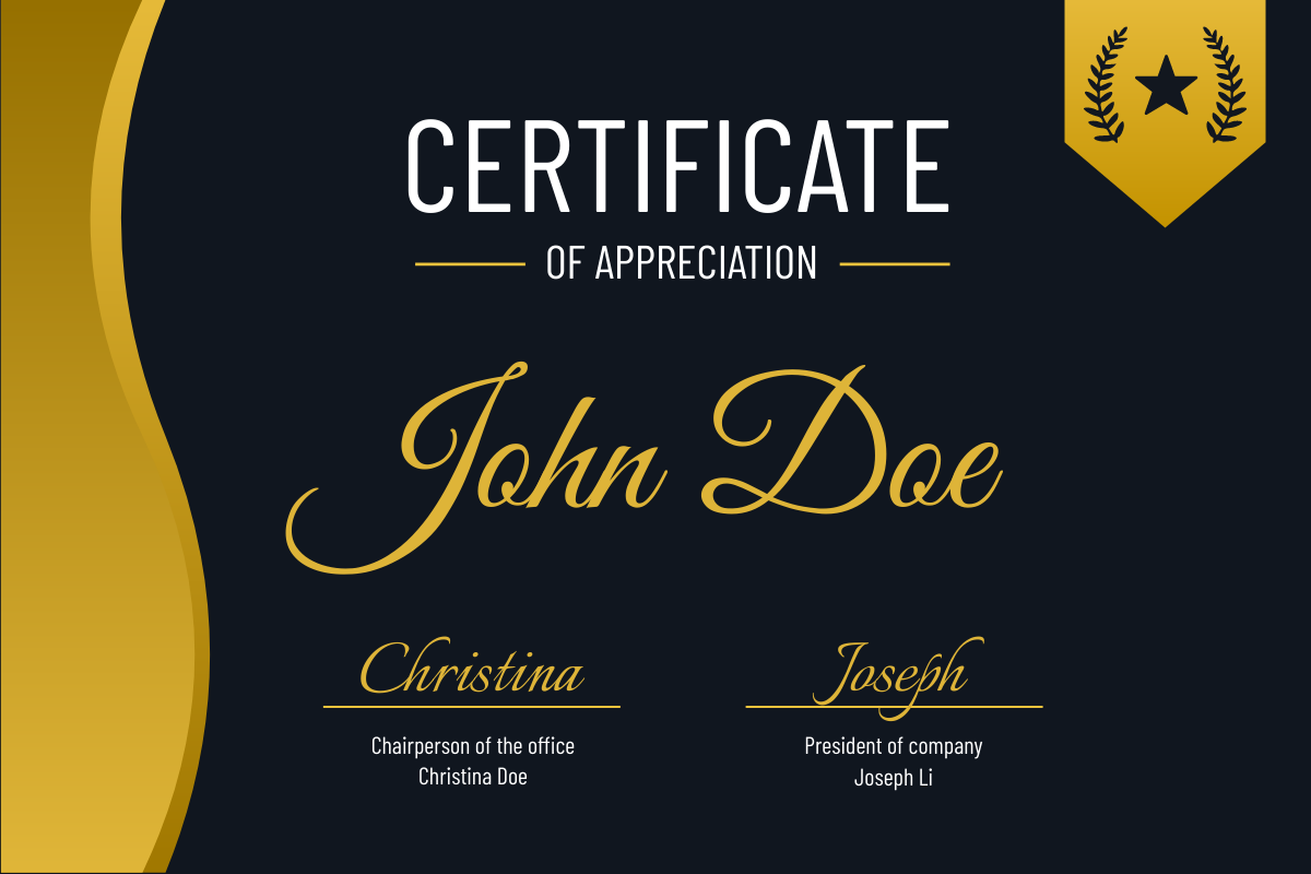 Certificate template: Golden Certificate (Created by Visual Paradigm Online's Certificate maker)