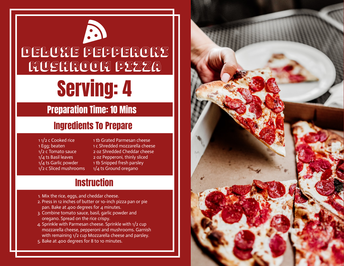 Pepperoni Mushroom Pizza Recipe Card