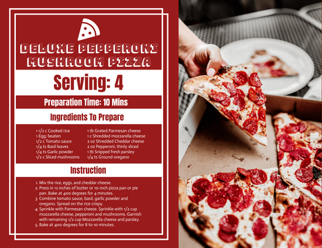 Recipe Card template: Pepperoni Mushroom Pizza Recipe Card (Created by InfoART's  marker)