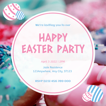 Editable invitations template:Blue And Pink Eggs Easter Party Invitation