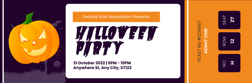 Ticket template: Halloween Party Ticket (Created by Visual Paradigm Online's Ticket maker)