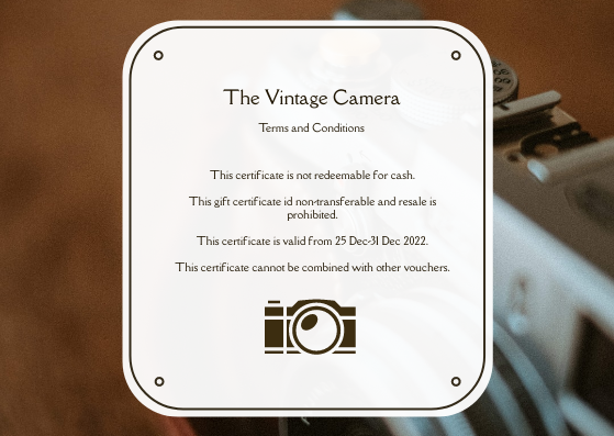 Gift Card template: Brown Vintage Camera Sale Gift Card (Created by Visual Paradigm Online's Gift Card maker)
