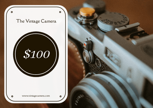 Editable giftcards template:Brown Vintage Camera Sale Gift Card