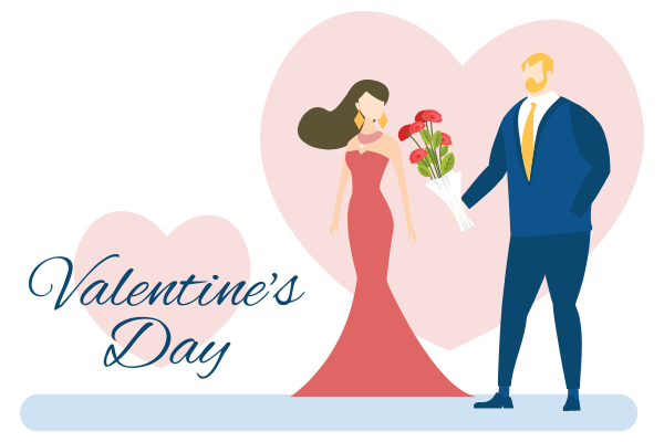 關係插圖 模板。 Valentine's Day And Flower Illustration (由 Visual Paradigm Online 的關係插圖軟件製作)