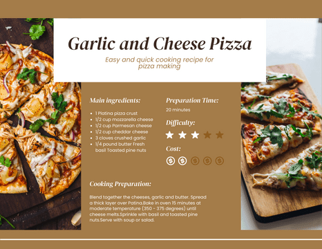 Recipe Card template: Garlic and Cheese Pizza Recipe Card (Created by Visual Paradigm Online's Recipe Card maker)