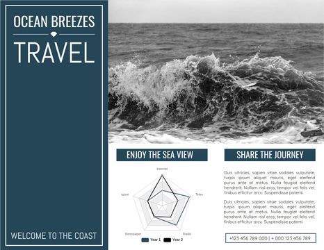 Editable brochures template:Ocean Breeze Travel Brochure