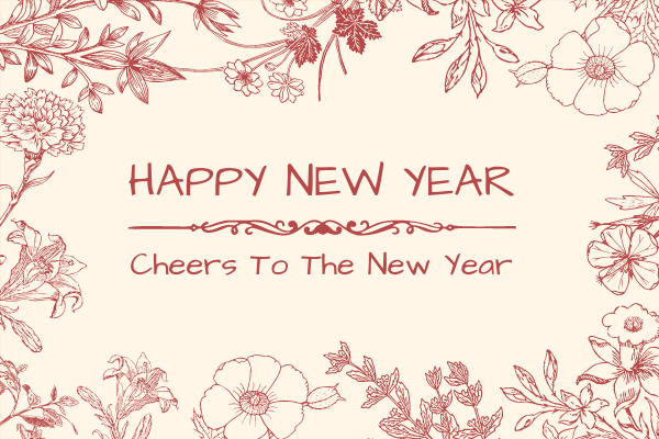 Greeting Card template: Red Floral New Year Greeting Card (Created by InfoART's Greeting Card maker)