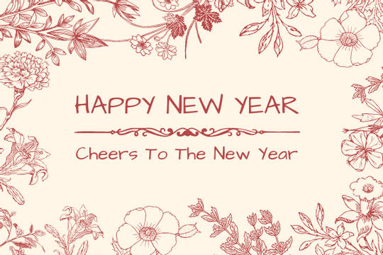 Editable greetingcards template:Red Floral New Year Greeting Card