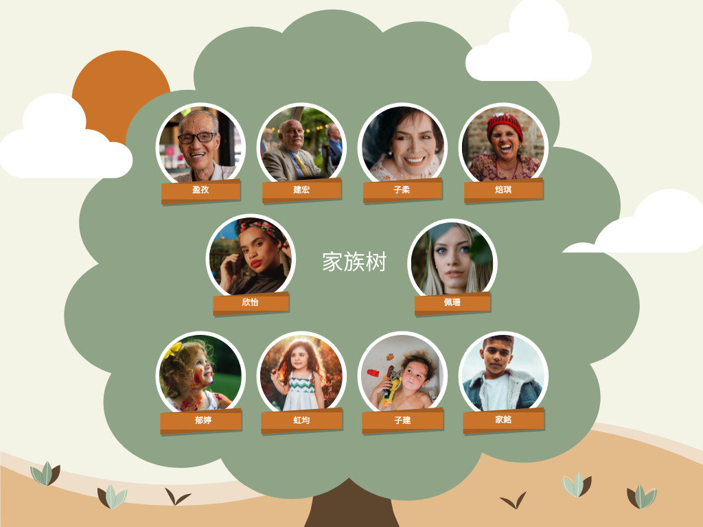 家庭树 模板。卡通树家族树 (由 Visual Paradigm Online 的家庭树软件制作)