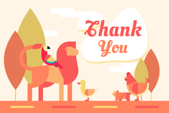 Editable greetingcards template:Animals Thank You Card In Red Colour Tone