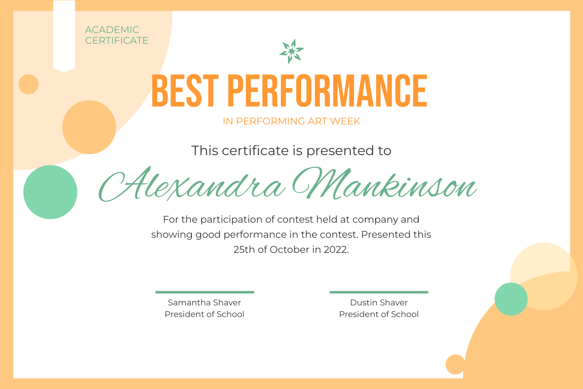 Certificate template: Orange And Green Bubble Certificate (Created by Visual Paradigm Online's Certificate maker)
