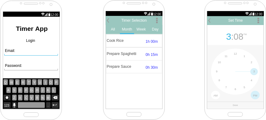 Android 线框 模板。Timer App (由 Visual Paradigm Online 的Android 线框软件制作)