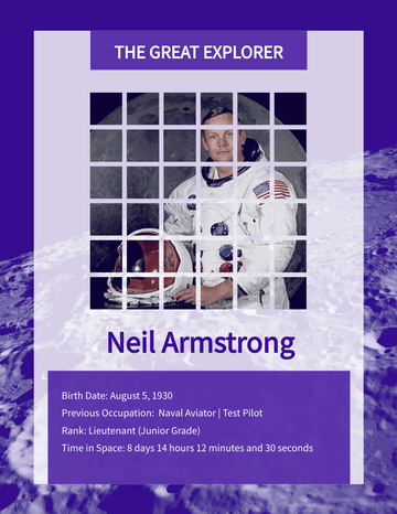 Biography 模板。 Neil Armstrong Biography (由 Visual Paradigm Online 的Biography軟件製作)