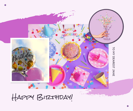 Editable facebookposts template:Purple Photo Collage Birthday Celebration Facebook Post