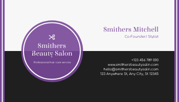 Business Card template: Purple Black Beauty Salon Business Card (Created by Visual Paradigm Online's Business Card maker)