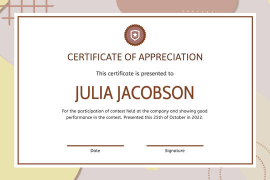 Certificate template: Soft Brown Pattern Certificate (Created by Visual Paradigm Online's Certificate maker)