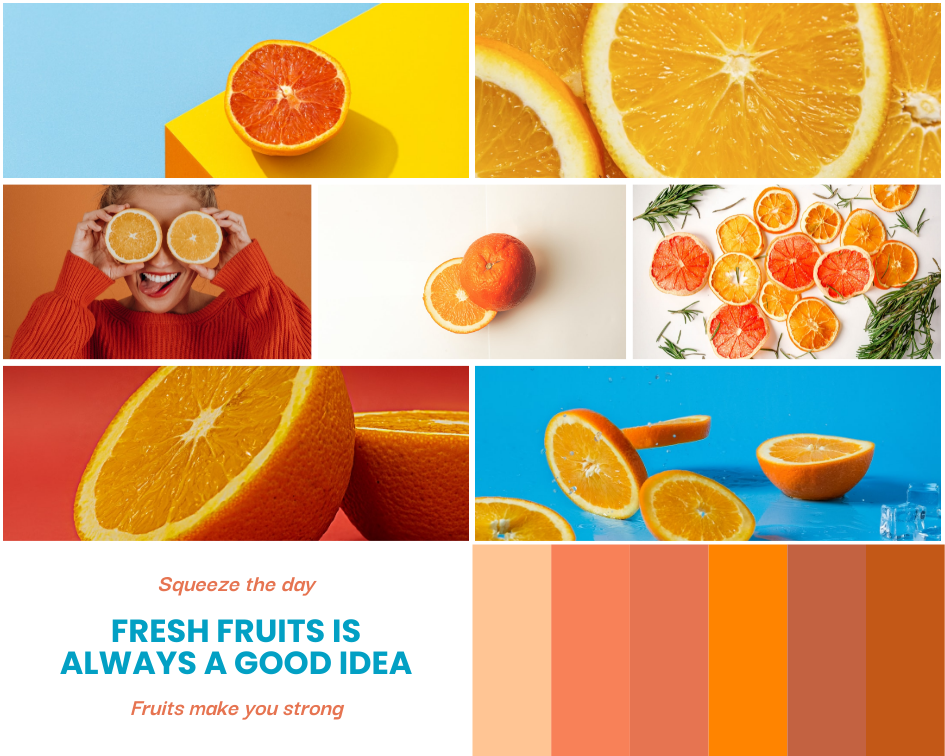 Mood Board template: Orange Fresh Fruits Mood Board (Created by Visual Paradigm Online's Mood Board maker)