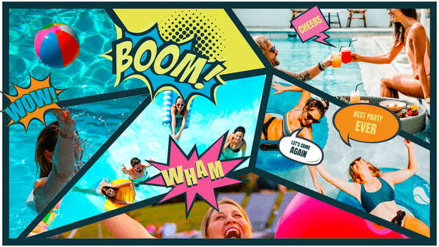 Comic Strip template: Awesome Swimming Pool Party Comic Strip (Created by Visual Paradigm Online's Comic Strip maker)